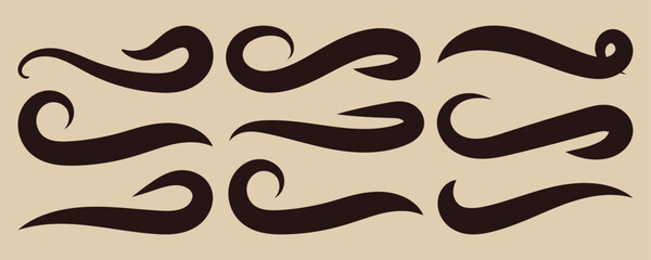 Swooshes text tails, swash underline. Texting tail for lettering or old varsity sport logo vector for apps or web retro style. Hand drawn swirl swoosh underline.