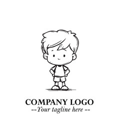 Black and White Chibi Boy Illustration with Jacket and Boots in Bold Thick Line Art Minimal Style

