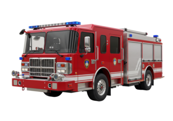 Isolated red fire truck ready for emergency response, side view, no branding, modern equipment