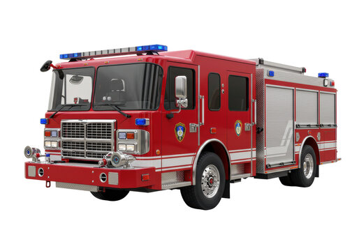 Isolated red fire truck ready for emergency response, side view, no branding, modern equipment