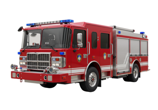 Isolated red fire truck ready for emergency response, side view, no branding, modern equipment