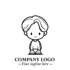 Black and White Chibi Boy Illustration with Jacket and Boots in Bold Thick Line Art Minimal Style
