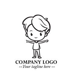 Black and White Chibi Boy Illustration with Jacket and Boots in Bold Thick Line Art Minimal Style
