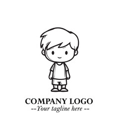 Black and White Chibi Boy Illustration with Jacket and Boots in Bold Thick Line Art Minimal Style
