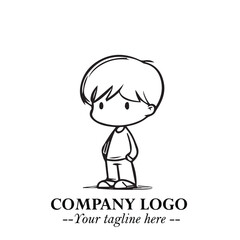 Black and White Chibi Boy Illustration with Jacket and Boots in Bold Thick Line Art Minimal Style
