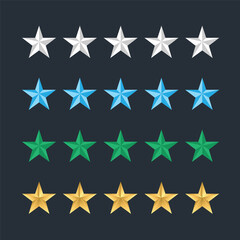 Fototapeta premium Five golden stars rating showing best quality set collection. Five stars. gold 5 yellow star isolated on black background. high rank, rate