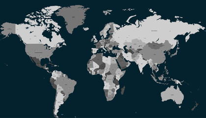 World map. Grey modern vector map. Silhouette map.