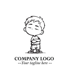 Black and White Chibi Boy Illustration with Jacket and Boots in Bold Thick Line Art Minimal Style
