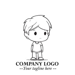 Black and White Chibi Boy Illustration with Jacket and Boots in Bold Thick Line Art Minimal Style
