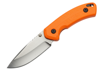 Isolated folding knife on seamless background, modern outdoor orange everyday carry blade