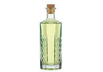Isolated bottle of flavored alcohol, glass jar of liquor drink, decorative, cork sealed