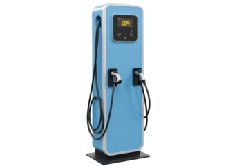 Isolated electric vehicle charging station with two connectors ready for eco-friendly use