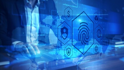 Digital Security Technology with Futuristic Interface and Fingerprint Authentication Concept