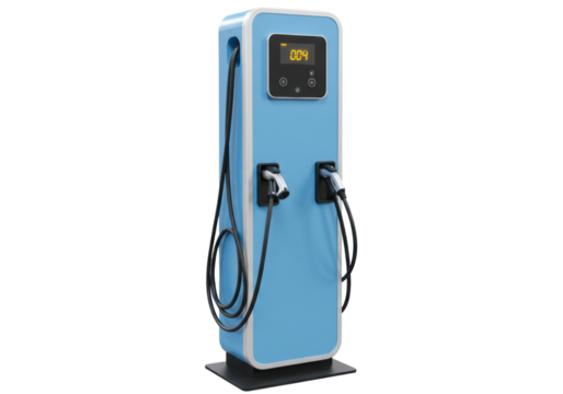 Isolated electric vehicle charging station with two connectors ready for eco-friendly use