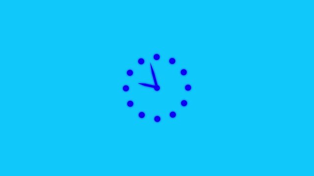 Twelve hours clock run, moving time arrows, 12 hours clock dial loop,Minimal analog clock animation on green background with alpha channel with ticking hands.