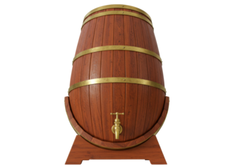 Isolated Wooden barrel cask with tap, whiskey wine beer old storage, vintage keg aged booze