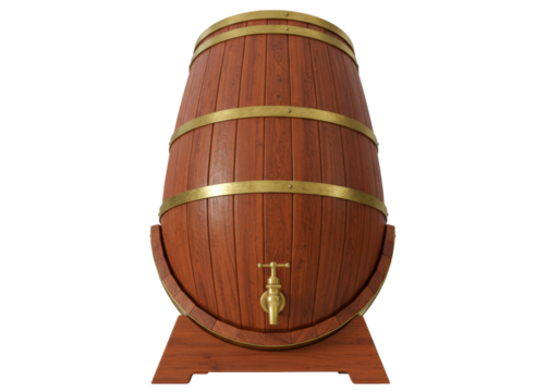 Isolated Wooden barrel cask with tap, whiskey wine beer old storage, vintage keg aged booze