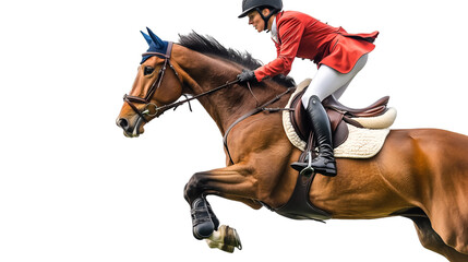 Horse and rider jumping obstacle in equestrian competition with skill and determination