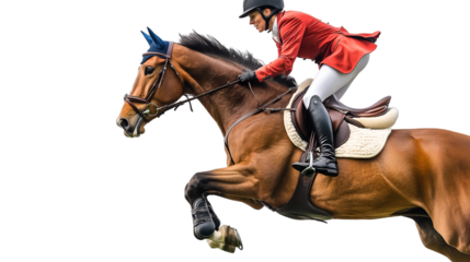 Horse and rider jumping obstacle in equestrian competition with skill and determination