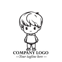 Black and White Chibi Boy Illustration with Jacket and Boots in Bold Thick Line Art Minimal Style
