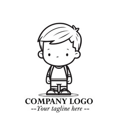 Black and White Chibi Boy Illustration with Jacket and Boots in Bold Thick Line Art Minimal Style
