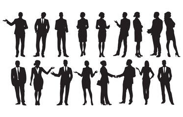 Silhouette of a group of diverse professionals in suits. Diverse business group. Diverse business people wearing formal attire. Confident professional club. Isolated on a white background.