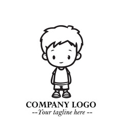 Black and White Chibi Boy Illustration with Jacket and Boots in Bold Thick Line Art Minimal Style
