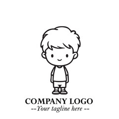 Black and White Chibi Boy Illustration with Jacket and Boots in Bold Thick Line Art Minimal Style
