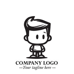 Black and White Chibi Boy Illustration with Jacket and Boots in Bold Thick Line Art Minimal Style
