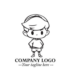Black and White Chibi Boy Illustration with Jacket and Boots in Bold Thick Line Art Minimal Style
