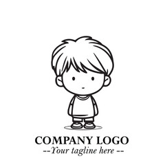 Black and White Chibi Boy Illustration with Jacket and Boots in Bold Thick Line Art Minimal Style
