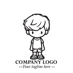 Black and White Chibi Boy Illustration with Jacket and Boots in Bold Thick Line Art Minimal Style
