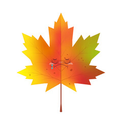 Autumn Maple leaf crying face cartoon cute