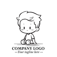 Black and White Chibi Boy Illustration with Jacket and Boots in Bold Thick Line Art Minimal Style
