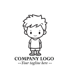 Black and White Chibi Boy Illustration with Jacket and Boots in Bold Thick Line Art Minimal Style
