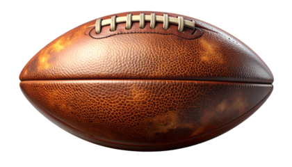 leather football with visible stitches and texture, isolated on transparent background, PNG format