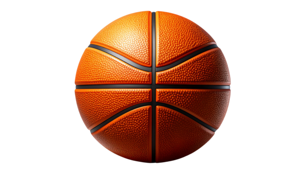 Basketball with bumpy orange surface and black channel lines, isolated on transparent background, PNG format.