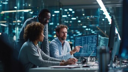 Team of Professionals Collaborating on Software Development, IT Experts Discussing Data and Digital Solutions, Technology Team Working on Cyber Innovation - Powered by Adobe