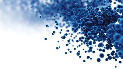 Medical abstract blue glowing particles at lower right with large smooth blank gradient space above for clean clinical presentation, modern healthcare template, medical report layout