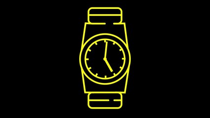 Minimalist yellow outline of a wristwatch on a black background - Powered by Adobe
