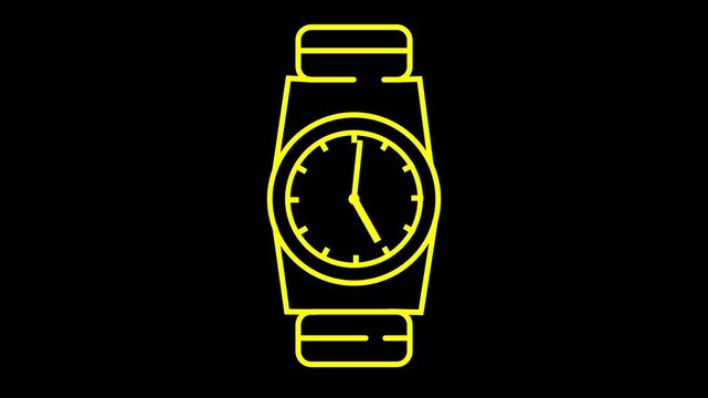 Minimalist yellow outline of a wristwatch on a black background