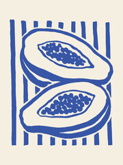 Papaya halves with seeds, hand-drawn sketch vector