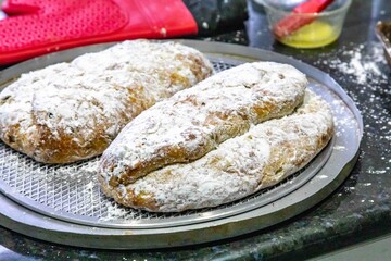 Classic Stollen Christmas Bread Loaves with Powdered Sugar