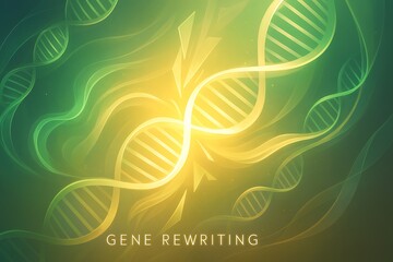 Abstract dna helix with glowing green and yellow hues representing gene editing