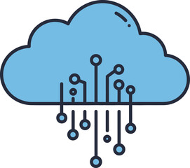 A blue cloud icon with circuit board connections extending downwards, symbolizing cloud computing and data transfer.