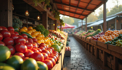 Fresh vegetables on display at outdoor market stall