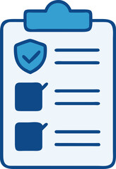 Obraz premium Blue clipboard with checklist and shield icon checkmark