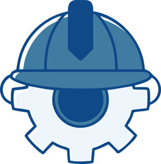 Blue construction helmet and gear icon on white background vector
