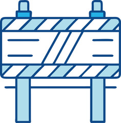 Blue and white construction barrier icon with diagonal stripes traffic safety