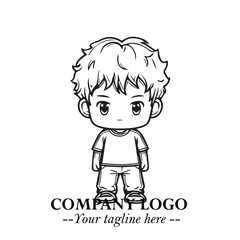 Black and White Chibi Boy Illustration with Jacket and Boots in Bold Thick Line Art Minimal Style
